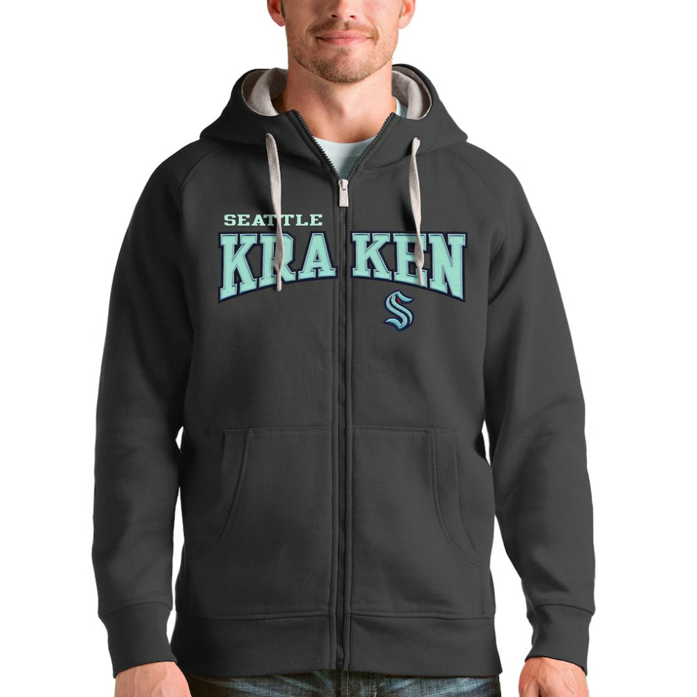 Seattle Kraken Antigua Wordmark Victory Full-Zip Hoodie - Charcoal - NHL