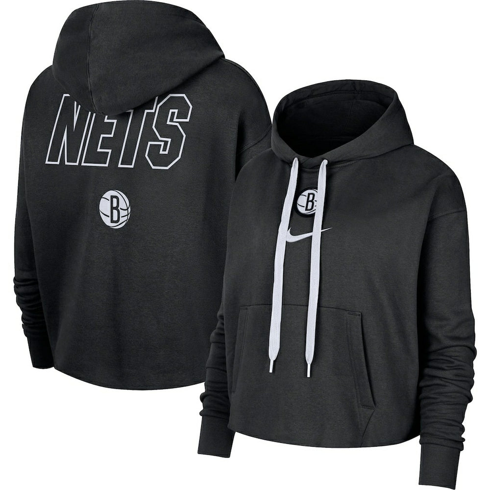 Brooklyn Nets Women's Courtside Cropped Pullover Hoodie Black - NBA