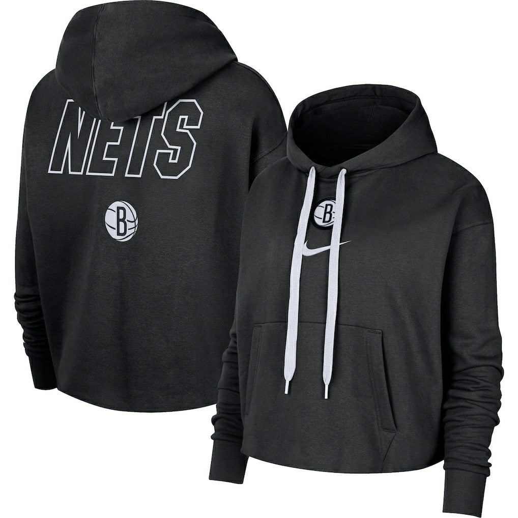 Brooklyn Nets Women's Courtside Cropped Pullover Hoodie Black - NBA