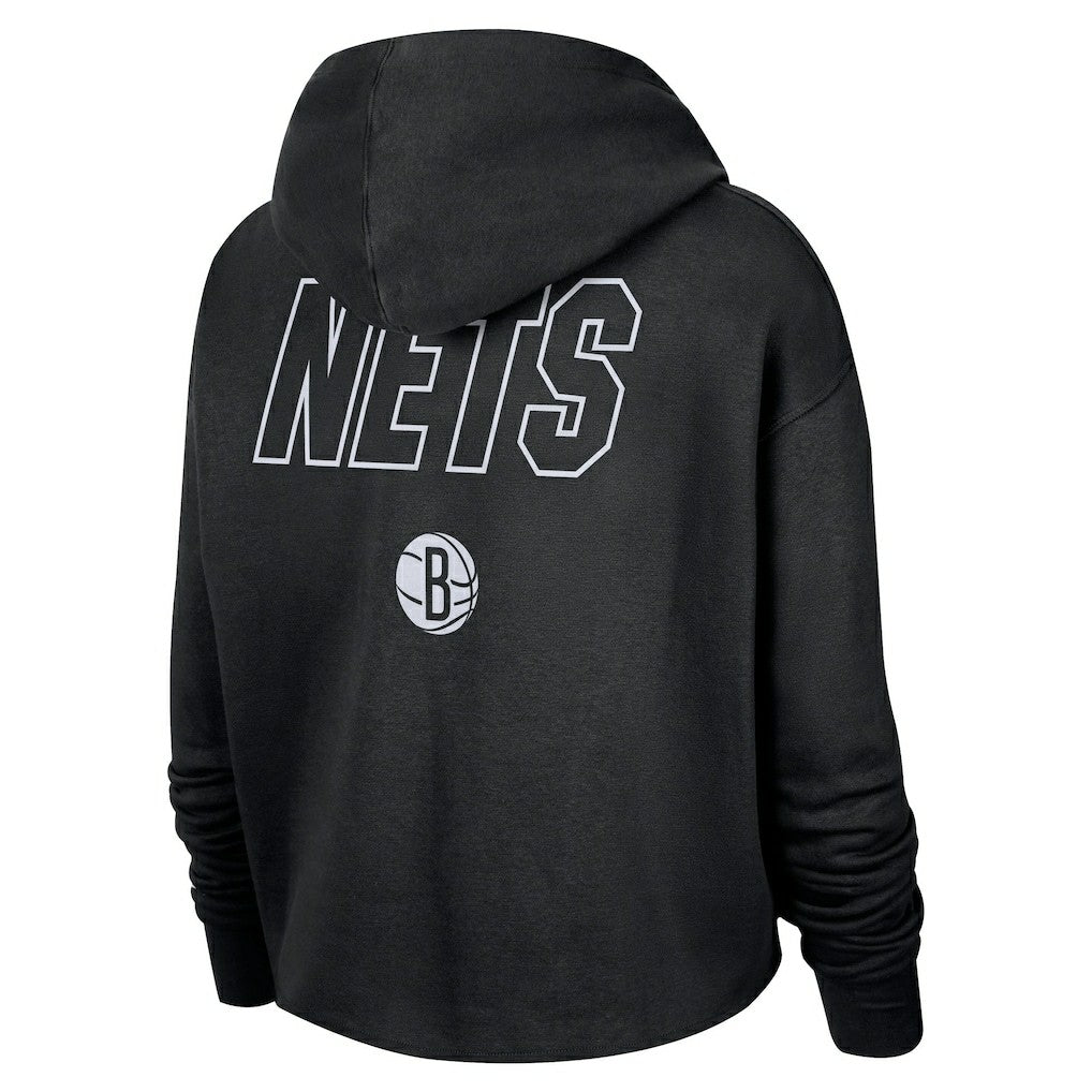 Brooklyn Nets Women's Courtside Cropped Pullover Hoodie Black - NBA