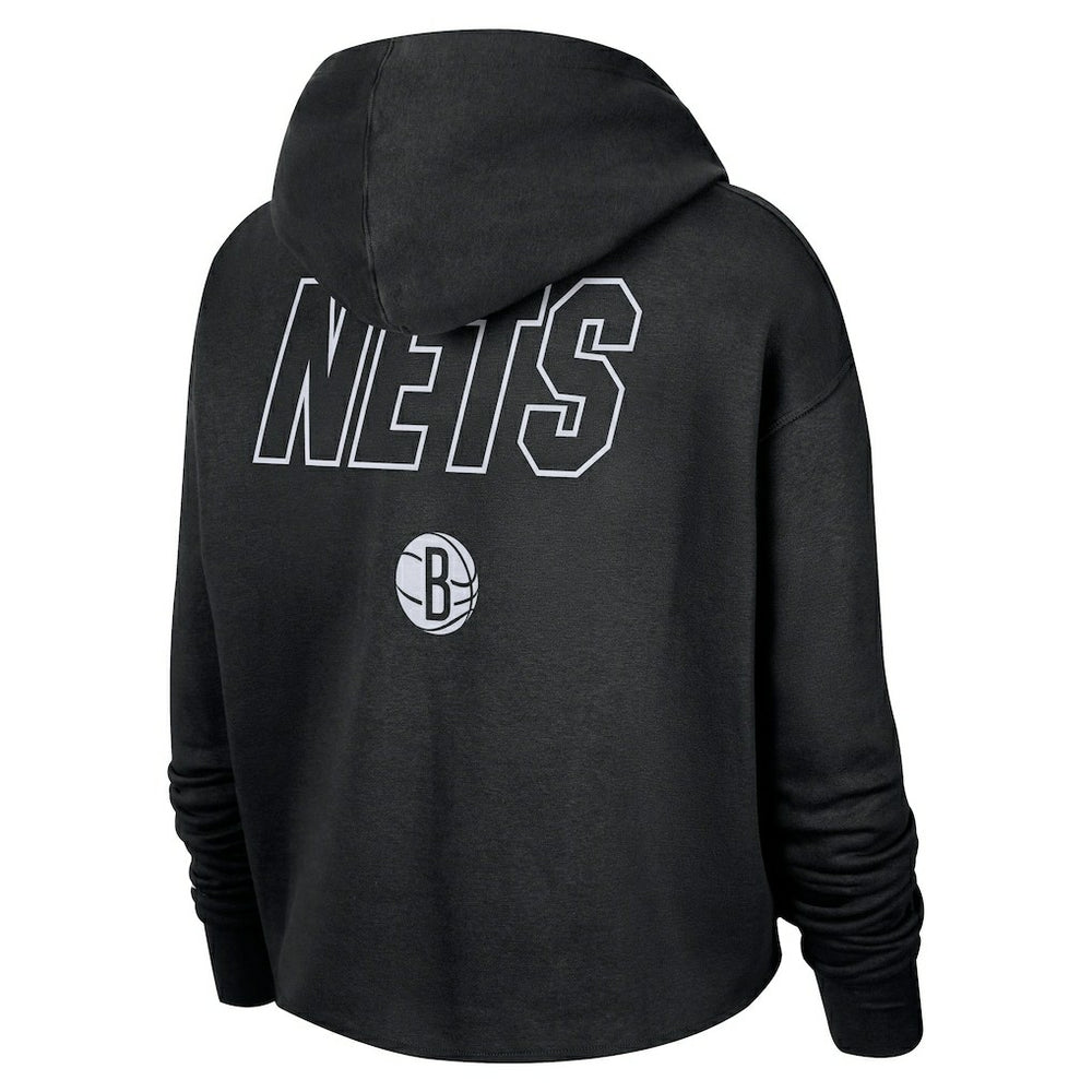 Brooklyn Nets Women's Courtside Cropped Pullover Hoodie Black - NBA