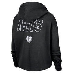 Brooklyn Nets Women's Courtside Cropped Pullover Hoodie Black - NBA