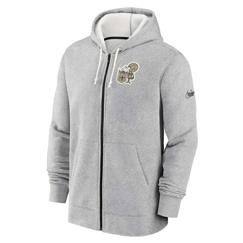 New Orleans Saints Historic Lifestyle Full-Zip Hoodie Heather Gray | Nike for Sale
