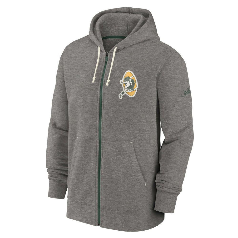 Green Bay Packers Historic Lifestyle Full-Zip Hoodie Heather Charcoal | Nike for Sale