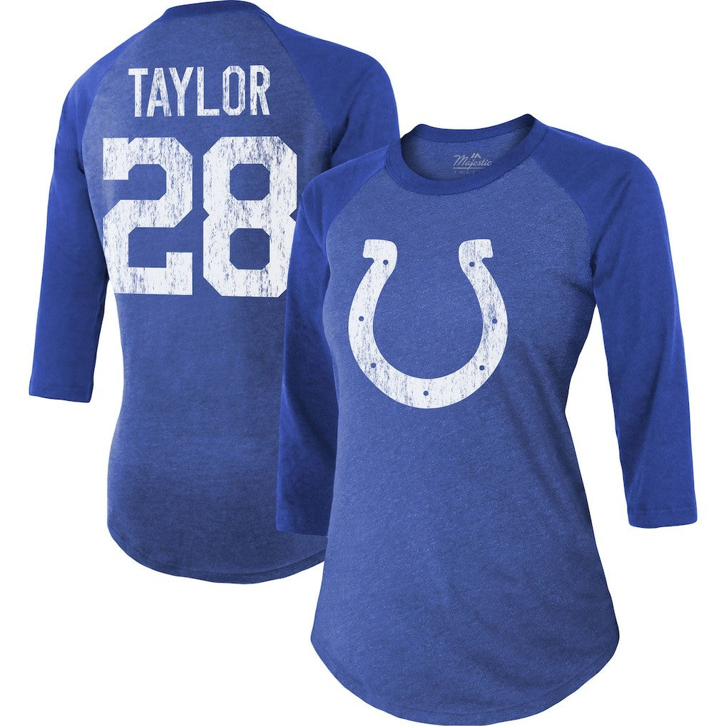 Jonathan Taylor Indianapolis Colts Majestic Threads Women's Player Name & Number Raglan Tri-Blend 3/4-Sleeve T-Shirt Royal | NFL