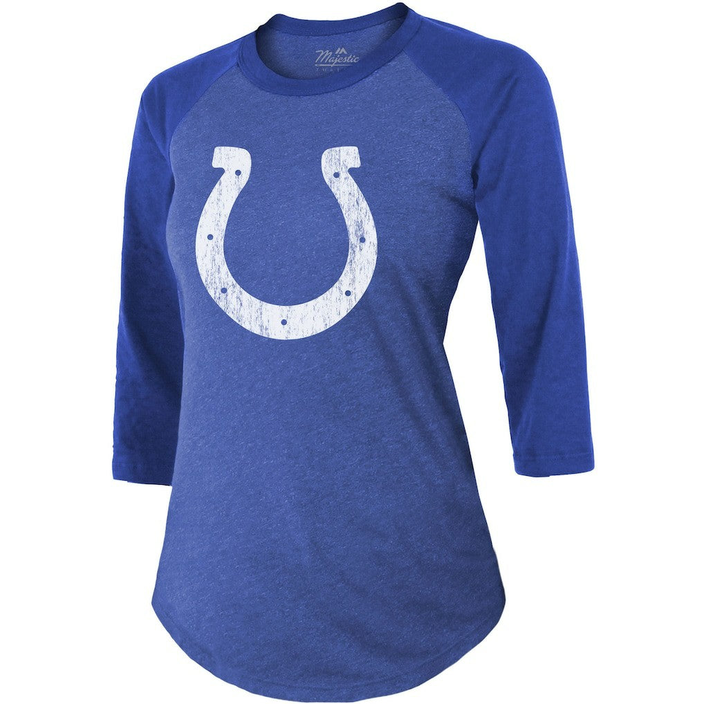 Jonathan Taylor Indianapolis Colts Majestic Threads Women's Player Name & Number Raglan Tri-Blend 3/4-Sleeve T-Shirt Royal | NFL