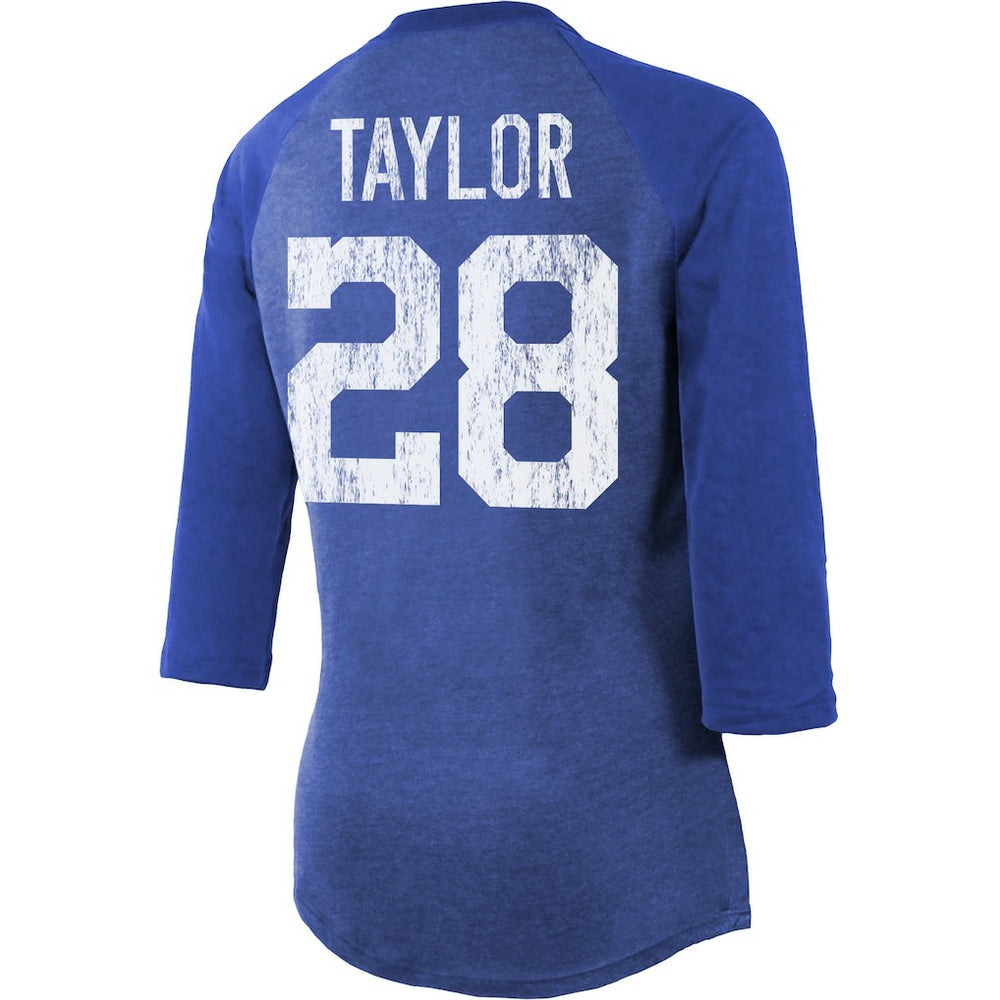 Jonathan Taylor Indianapolis Colts Majestic Threads Women's Player Name & Number Raglan Tri-Blend 3/4-Sleeve T-Shirt Royal | NFL