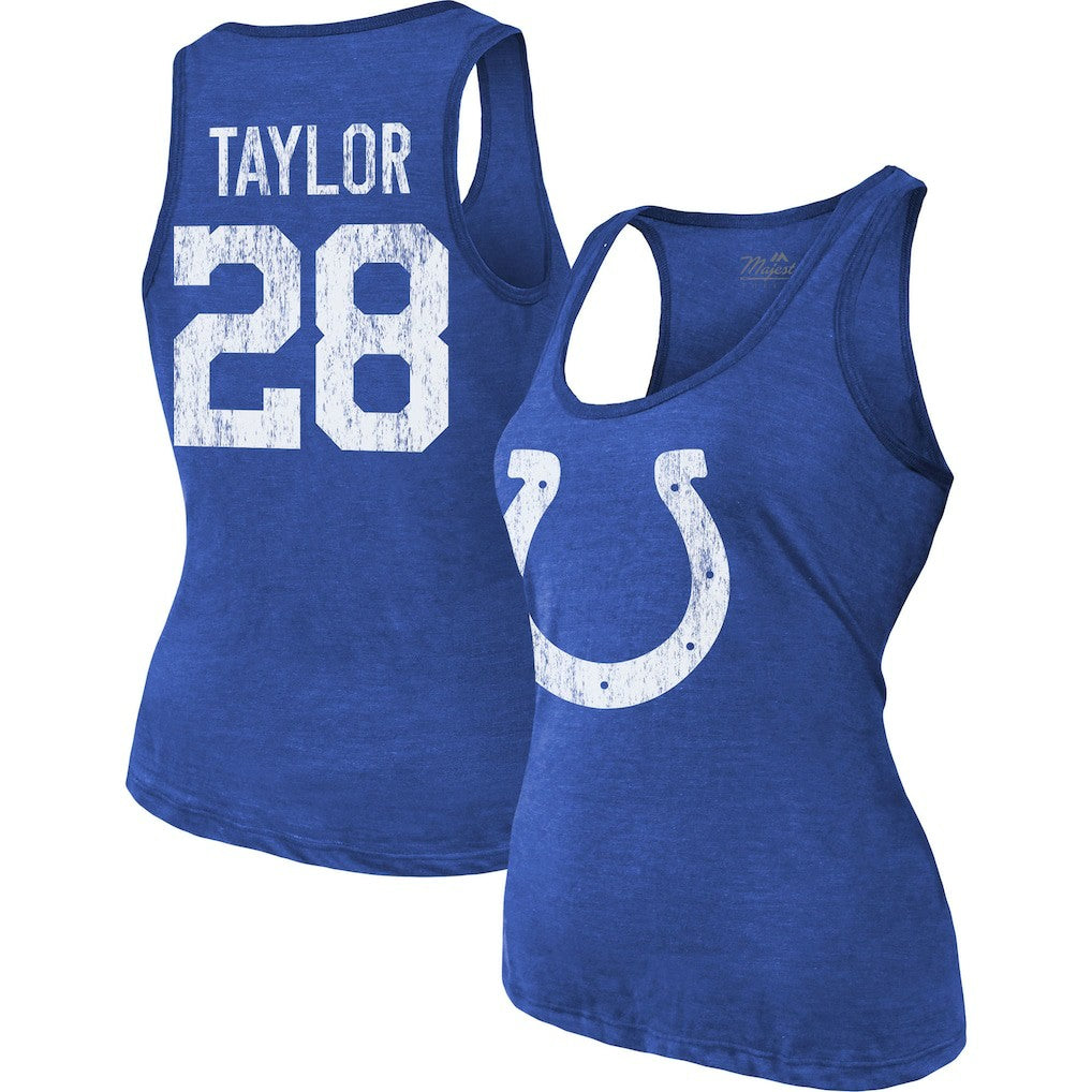 Jonathan Taylor Indianapolis Colts Majestic Threads Women's Player Name & Number Tri-Blend Tank Top Royal | NFL