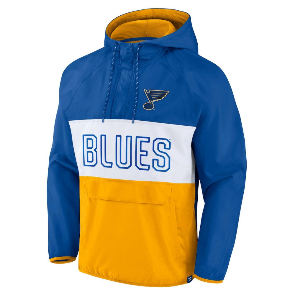 St. Louis Blues Fanatics Backhand Shooter Defender Anorak Raglan Hoodie Quarter-Zip Jacket - Blue/Gold - NHL