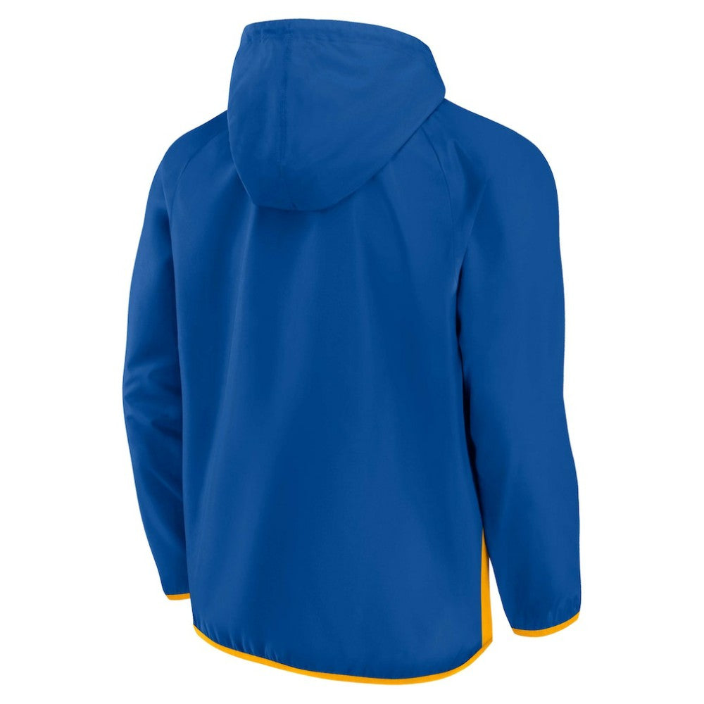 St. Louis Blues Fanatics Backhand Shooter Defender Anorak Raglan Hoodie Quarter-Zip Jacket - Blue/Gold - NHL