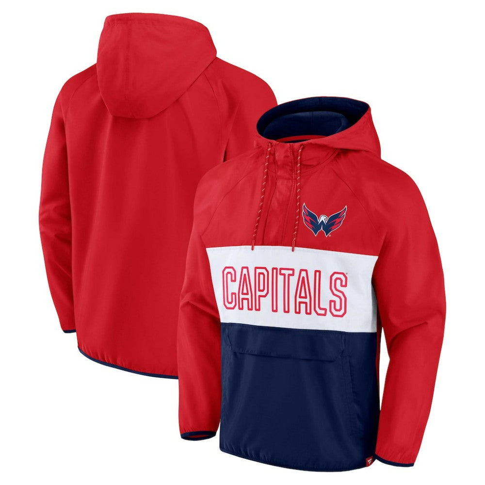 Washington Capitals Fanatics Backhand Shooter Defender Anorak Raglan Hoodie Quarter-Zip Jacket - Red/Navy - NHL