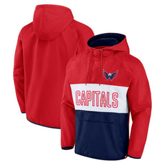 Washington Capitals Fanatics Backhand Shooter Defender Anorak Raglan Hoodie Quarter-Zip Jacket - Red/Navy - NHL