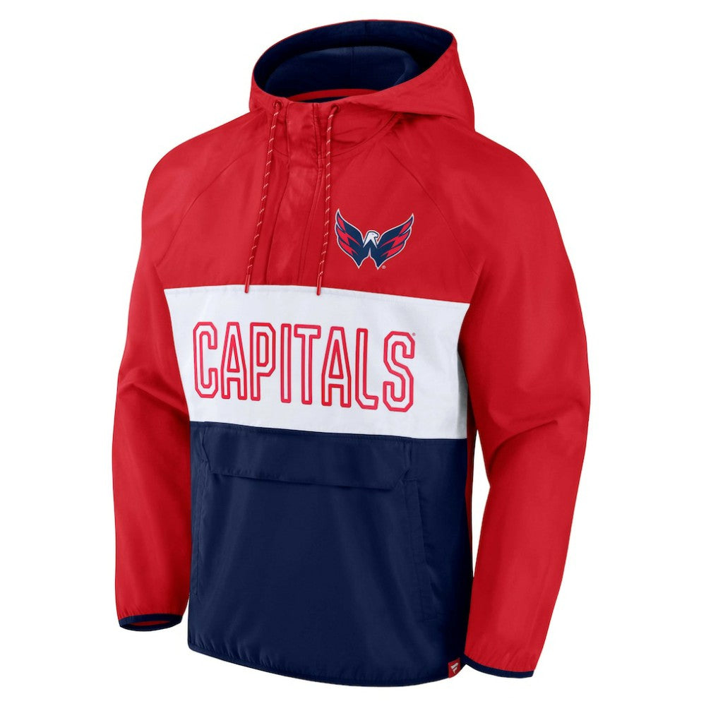 Washington Capitals Fanatics Backhand Shooter Defender Anorak Raglan Hoodie Quarter-Zip Jacket - Red/Navy - NHL