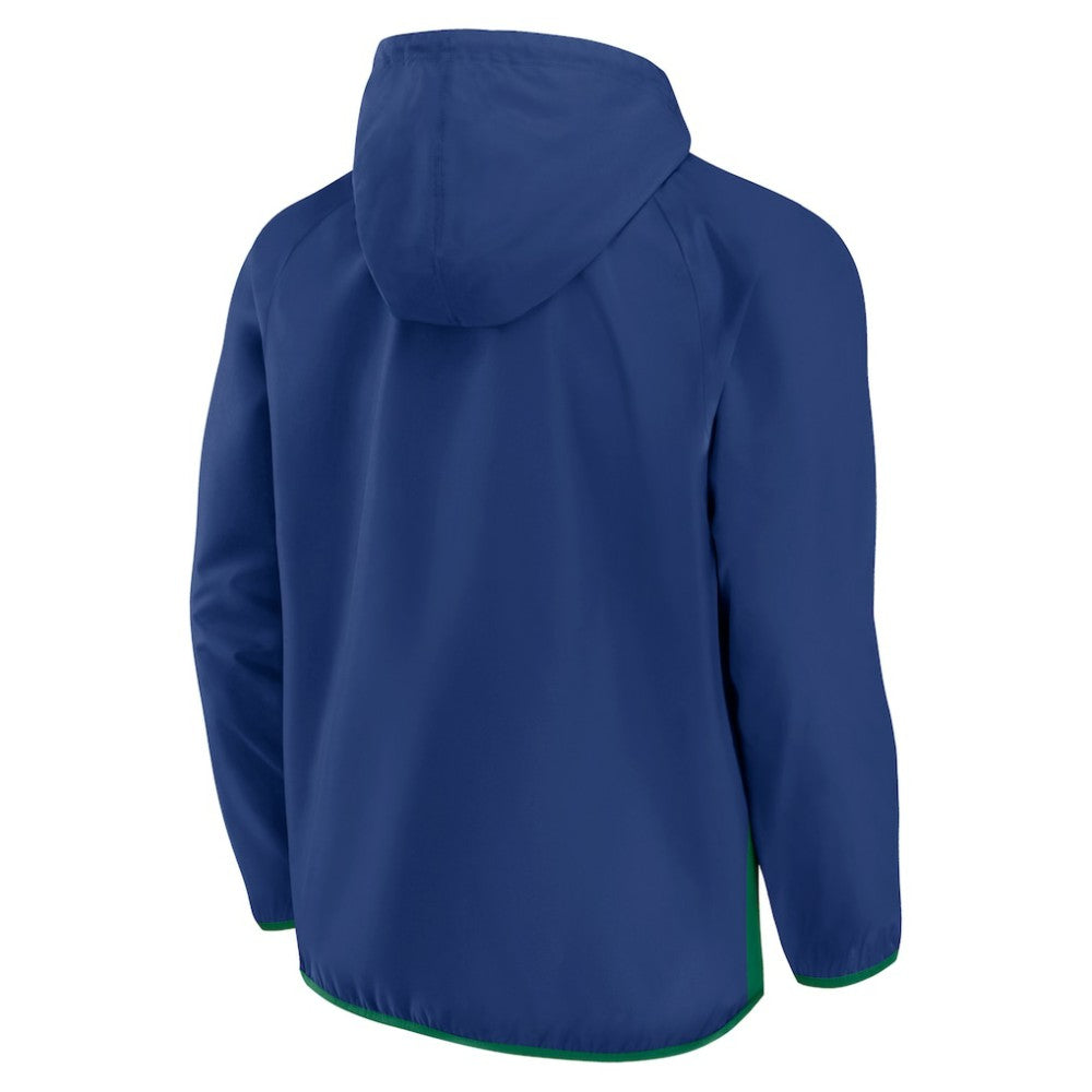 Vancouver Canucks Fanatics Backhand Shooter Defender Anorak Raglan Hoodie Quarter-Zip Jacket - Blue/Green - NHL