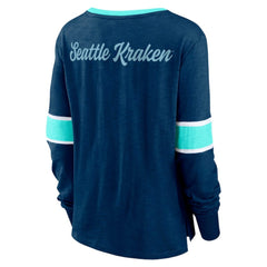 Seattle Kraken Fanatics Women's Effervescent Exclusive Notch Neck Lace-Up Long Sleeve Slub T-Shirt - Navy - NHL