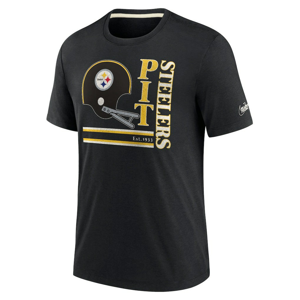 Pittsburgh Steelers Wordmark Logo Tri-Blend T-Shirt Black | Nike for Sale
