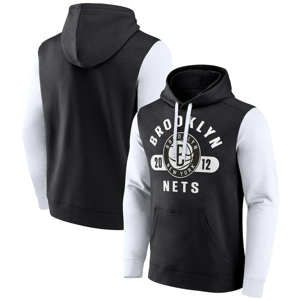 Brooklyn Nets Attack Colorblock Pullover Hoodie Black/White - NBA
