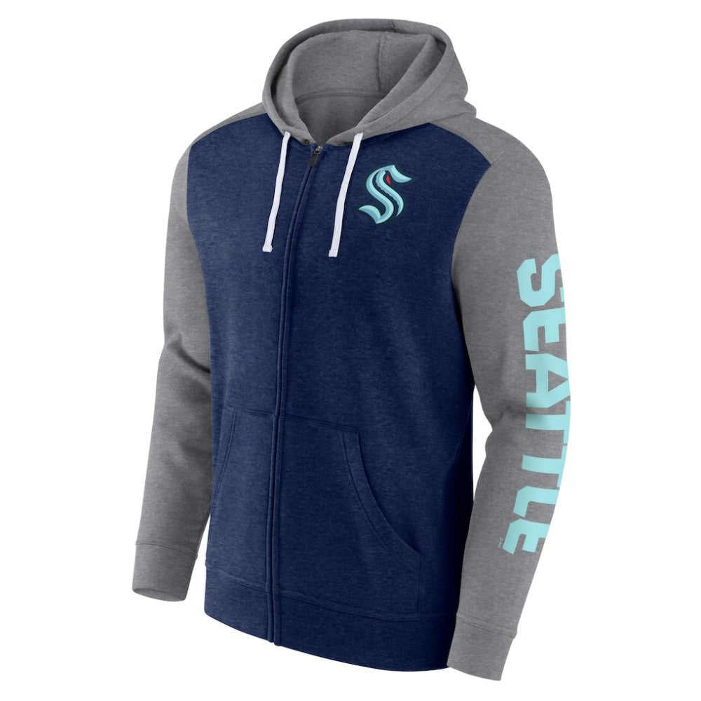 Seattle Kraken Fanatics Down and Distance Full-Zip Hoodie - Heather Deep Sea Blue - NHL