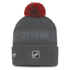 Ottawa Senators Fanatics Authentic Pro Home Ice Cuffed Knit Hat with Pom - Charcoal - NHL