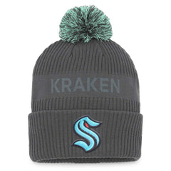 Seattle Kraken Fanatics Authentic Pro Home Ice Cuffed Knit Hat with Pom - Charcoal - NHL