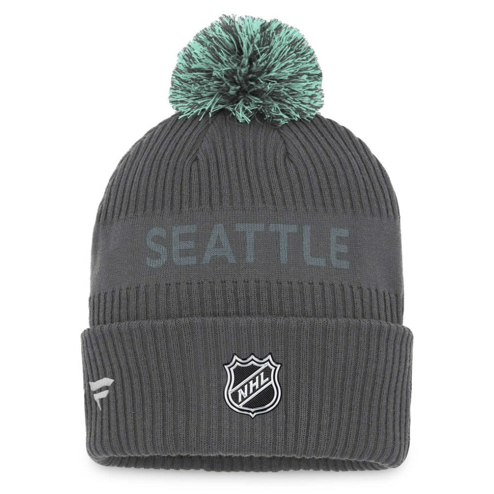 Seattle Kraken Fanatics Authentic Pro Home Ice Cuffed Knit Hat with Pom - Charcoal - NHL