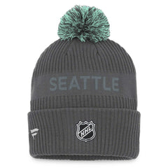 Seattle Kraken Fanatics Authentic Pro Home Ice Cuffed Knit Hat with Pom - Charcoal - NHL