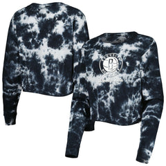 Brooklyn Nets Women's Tie Dye Cropped Long Sleeve T-Shirt Black - NBA