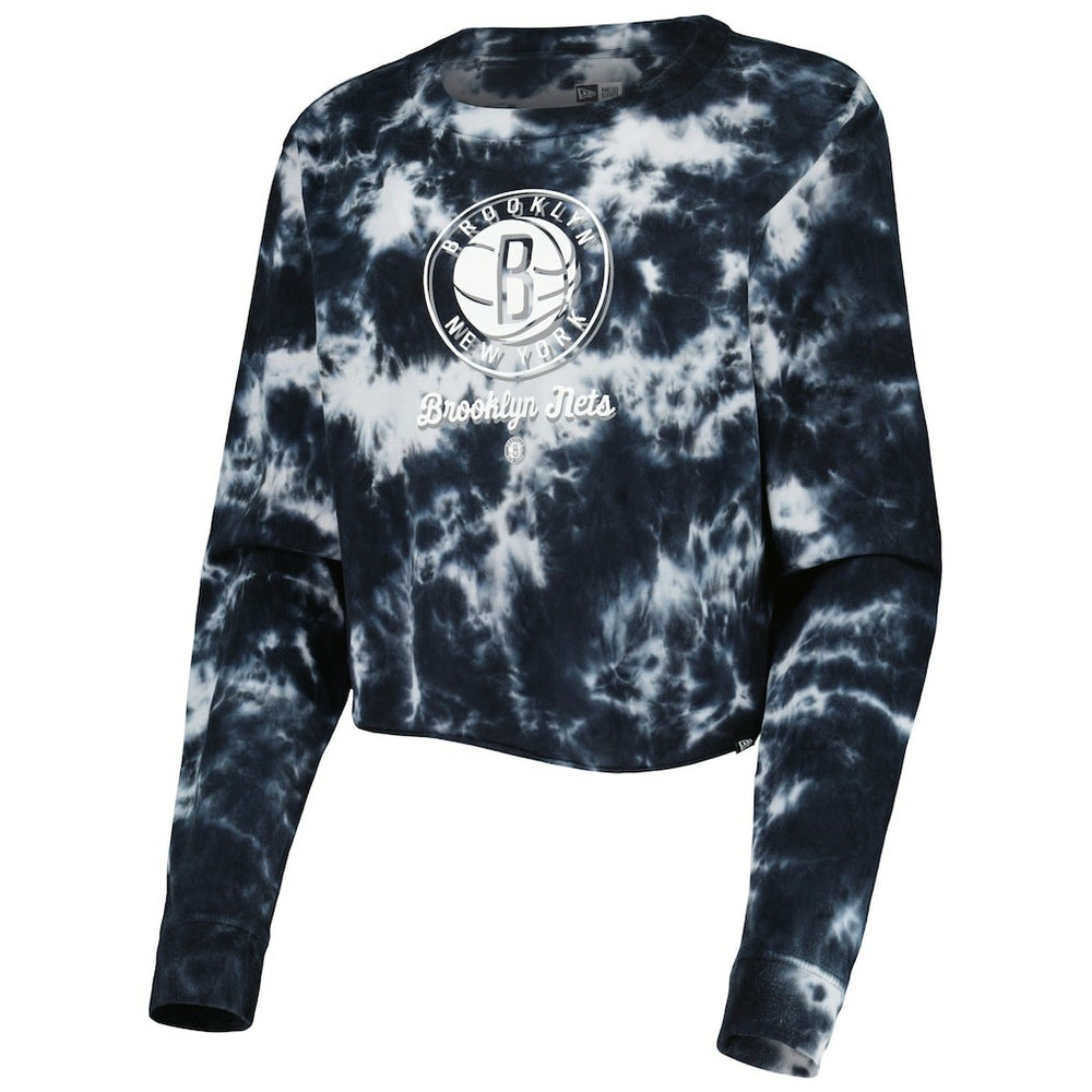 Brooklyn Nets Women's Tie Dye Cropped Long Sleeve T-Shirt Black - NBA