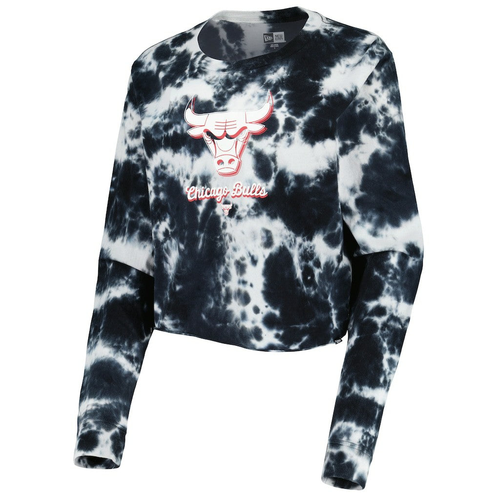 Chicago Bulls Women's Tie Dye Cropped Long Sleeve T-Shirt Black - NBA