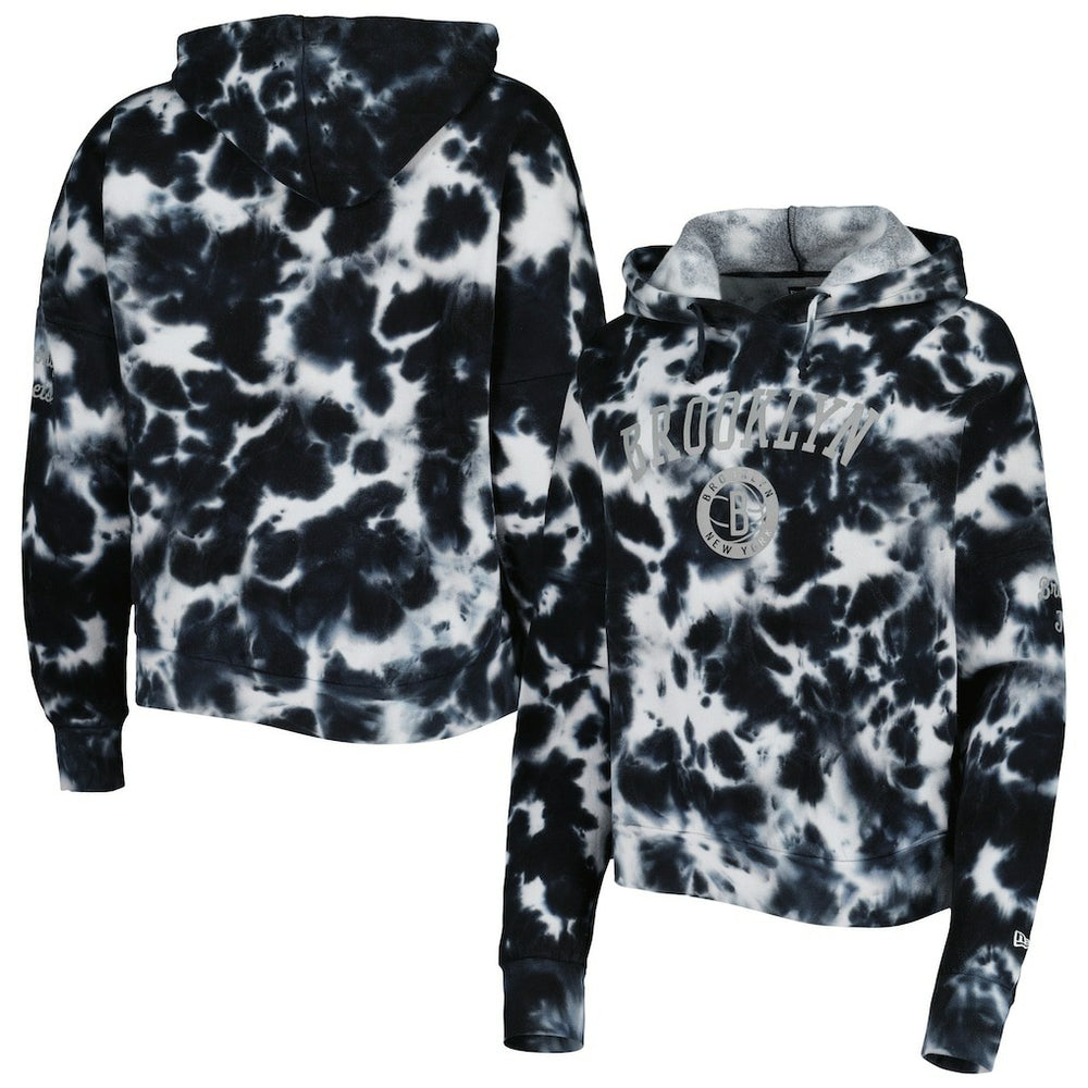 Brooklyn Nets Women's Brushed Cotton Tie-Dye Pullover Hoodie Black - NBA