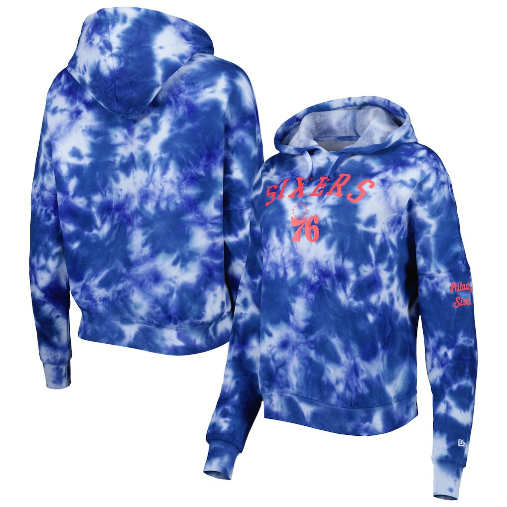 Philadelphia 76ers Women's Brushed Cotton Tie-Dye Pullover Hoodie Royal - NBA