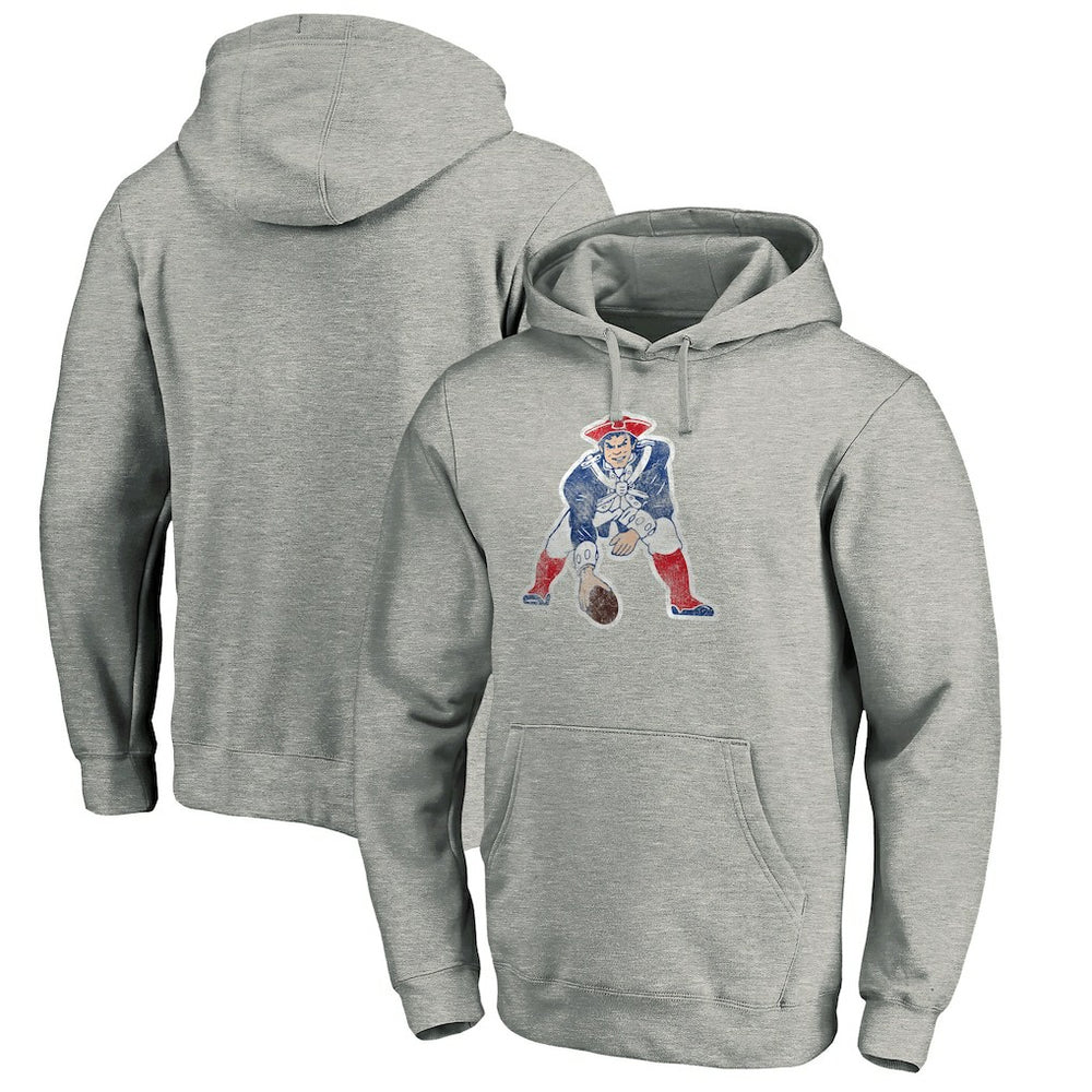 New England Patriots Throwback Logo Pullover Hoodie Heathered Gray | NFL