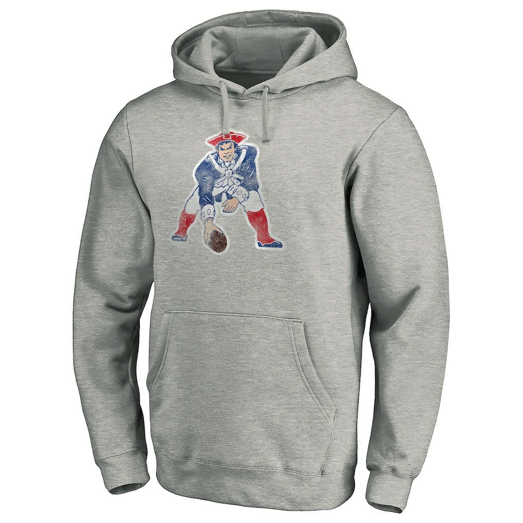 New England Patriots Throwback Logo Pullover Hoodie Heathered Gray | NFL