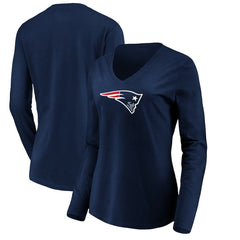 New England Patriots Women's Primary Team Logo Long Sleeve V-Neck T-Shirt Navy | NFL
