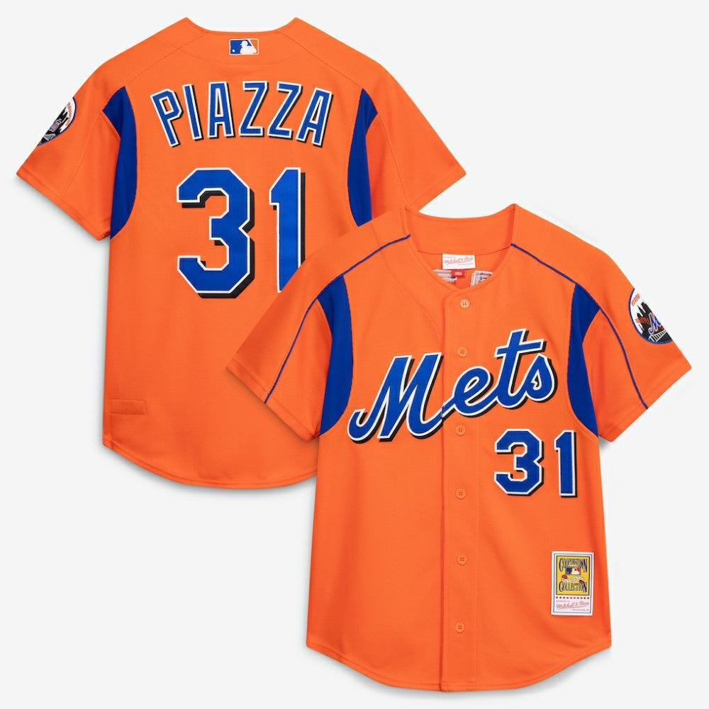 Mike Piazza New York Mets Mitchell & Ness Cooperstown Collection Mesh Batting Practice Button-Up Jersey - MLB