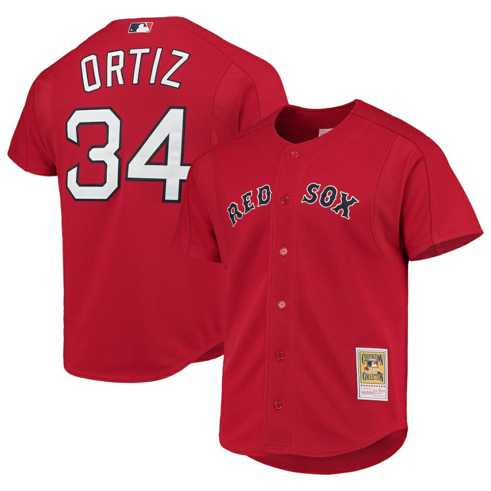 David Ortiz Boston Red Sox Mitchell & Ness Cooperstown Collection Mesh Batting Practice Button-Up Jersey - MLB