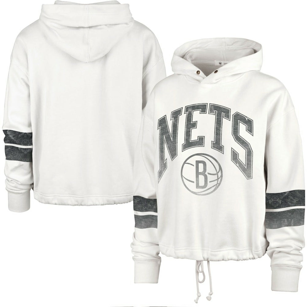 Brooklyn Nets '47 Women's Emerson Stripe Cropped Pullover Hoodie Cream - NBA