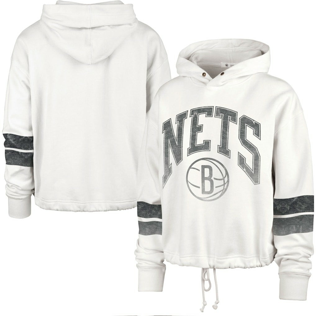 Brooklyn Nets '47 Women's Emerson Stripe Cropped Pullover Hoodie Cream - NBA