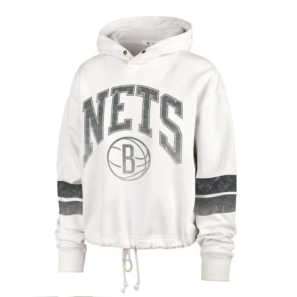 Brooklyn Nets '47 Women's Emerson Stripe Cropped Pullover Hoodie Cream - NBA