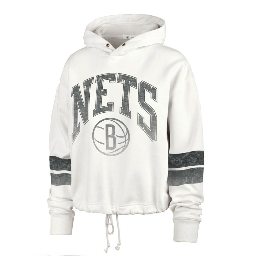 Brooklyn Nets '47 Women's Emerson Stripe Cropped Pullover Hoodie Cream - NBA