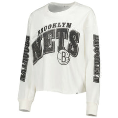 Brooklyn Nets '47 Women's Parkway Brush Back Long Sleeve Cropped T-Shirt Cream - NBA