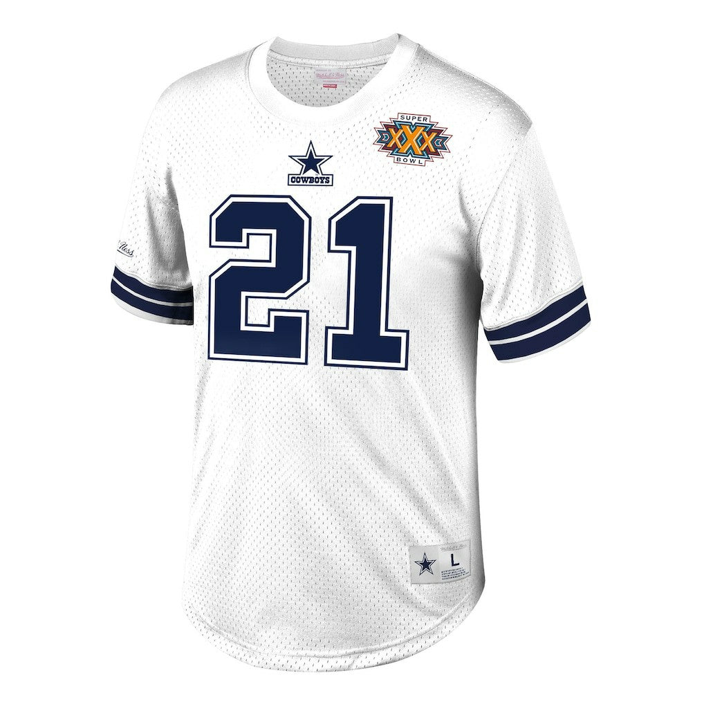 Deion Sanders Dallas Cowboys Retired Player Name & Number Mesh Top White | Mitchell & Ness