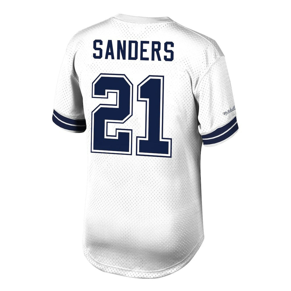 Deion Sanders Dallas Cowboys Retired Player Name & Number Mesh Top White | Mitchell & Ness