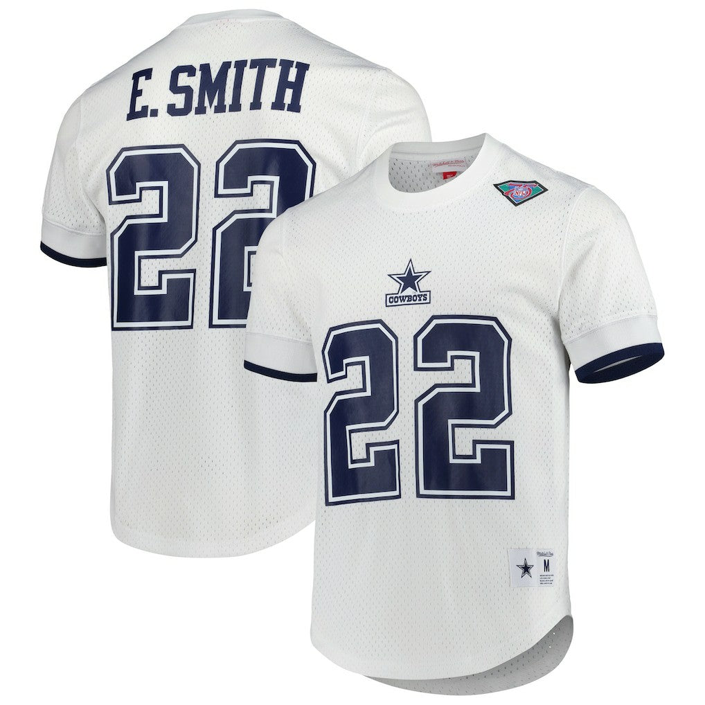 Emmitt Smith Dallas Cowboys Retired Player Name & Number Mesh Top White | Mitchell & Ness