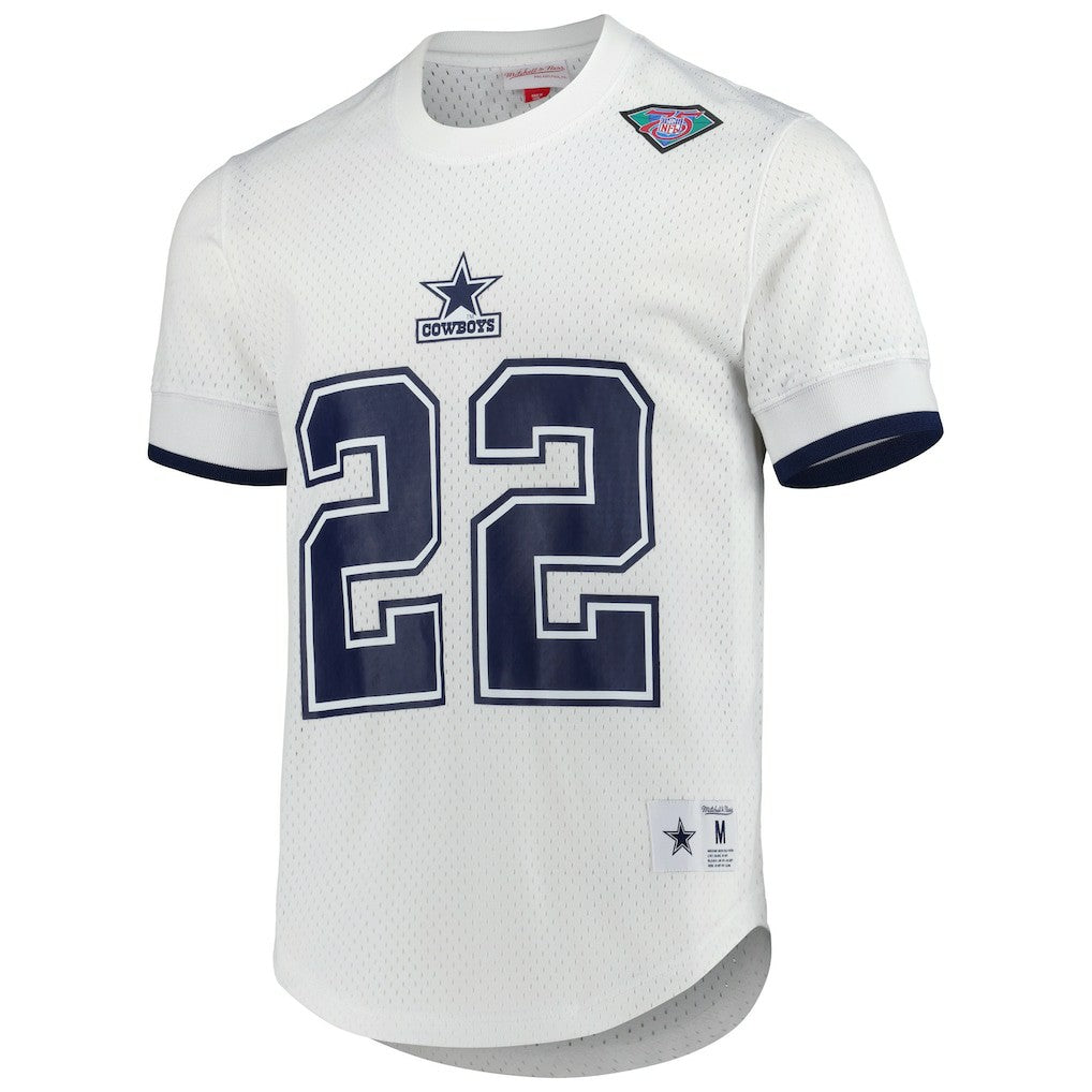 Emmitt Smith Dallas Cowboys Retired Player Name & Number Mesh Top White | Mitchell & Ness