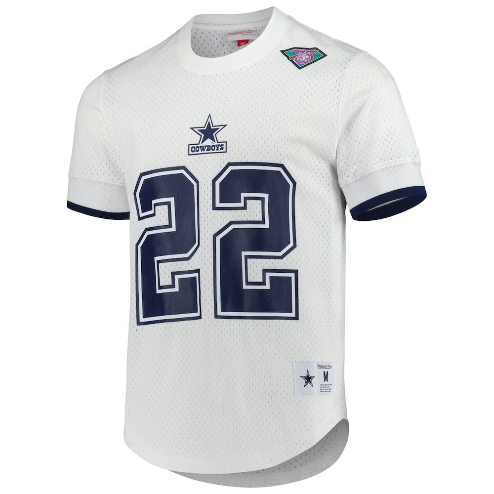 Emmitt Smith Dallas Cowboys Retired Player Name & Number Mesh Top White | Mitchell & Ness