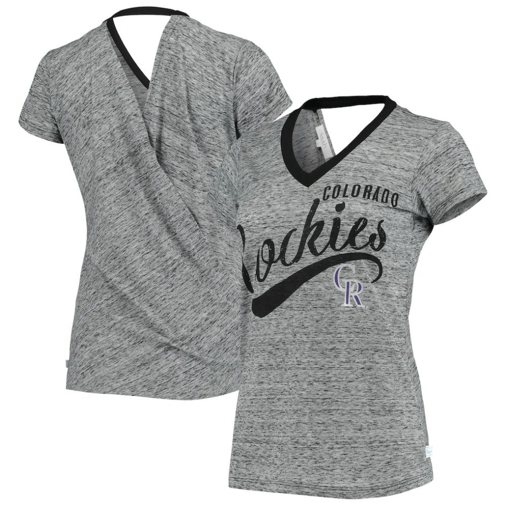 Colorado Rockies Touch Women's Hail Mary Back Wrap Space-Dye V-Neck T-Shirt - MLB