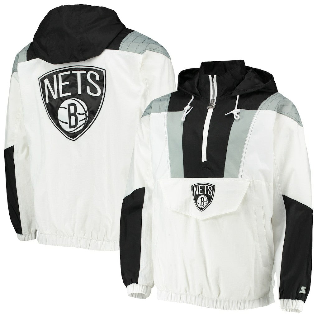 Brooklyn Nets Starter Striker Crinkle Half-Zip Hoodie Jacket White - NBA