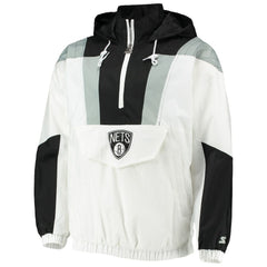 Brooklyn Nets Starter Striker Crinkle Half-Zip Hoodie Jacket White - NBA