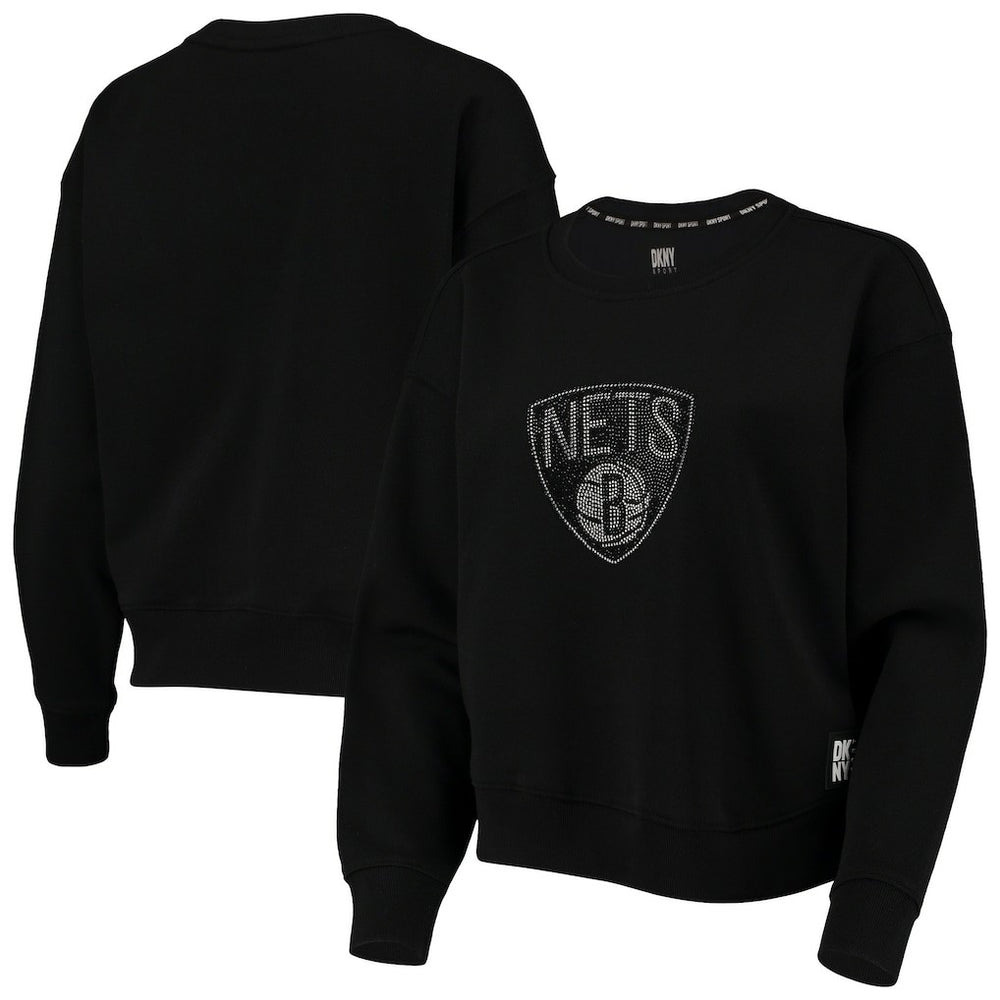 Brooklyn Nets DKNY Sport Women's Carrie Rhinestone Pullover Sweatshirt Black - NBA